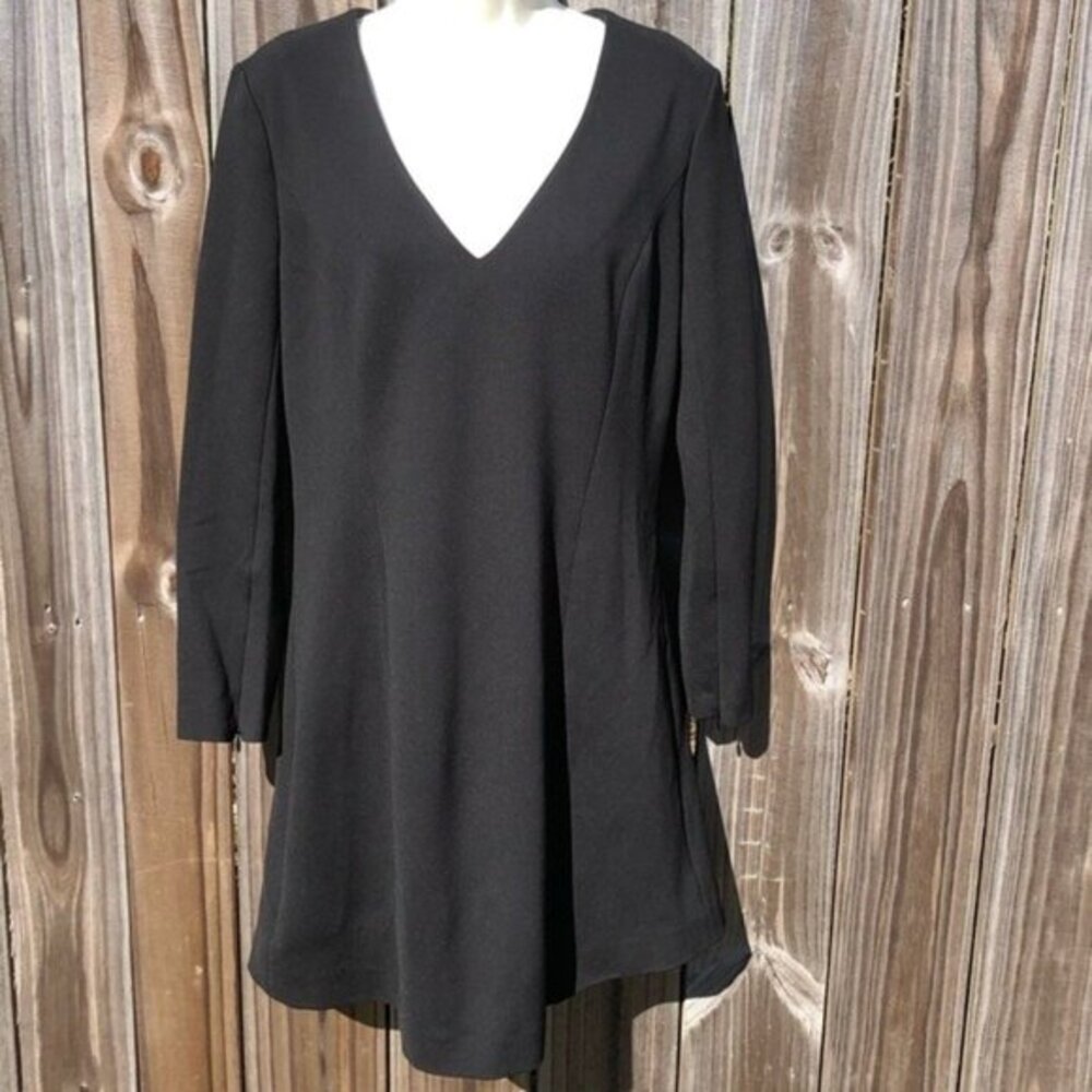 PURE NAVY 10 Black Long Sleeve Dress Medium V Neck Zip